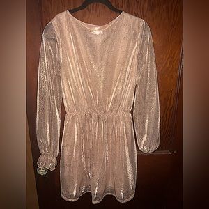 Peach Love champagne metallic faux wrap dress. Never been worn!